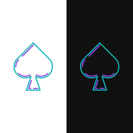 Green and purple line Playing card with spades symbol icon isolated on white and black background. Casino gambling. Vector Illustrationのイラスト素材
