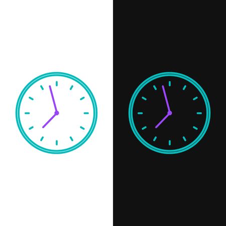 Green and purple line Clock icon isolated on white and black background. Time symbol. Vector Illustrationのイラスト素材