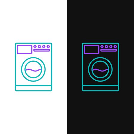 Green and purple line Washer icon isolated on white and black background. Washing machine icon. Clothes washer - laundry machine. Home appliance symbol. Vector Illustrationのイラスト素材