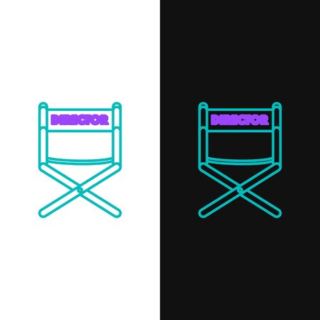 Green and purple line Director movie chair icon isolated on white and black background. Film industry. Vector Illustrationのイラスト素材