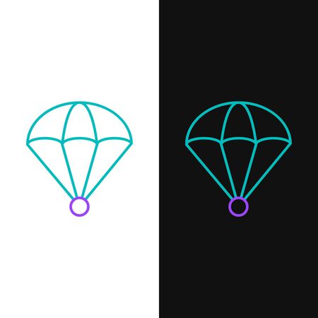 Green and purple line Parachute icon isolated on white and black background. Vector Illustrationのイラスト素材