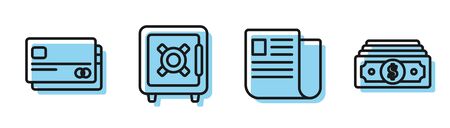 Set line File document, Credit card, Safe and Stacks paper money cash icon. Vectorのイラスト素材