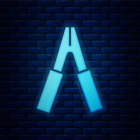 Glowing neon Car battery jumper power cable icon isolated on brick wall background. Vector Illustrationのイラスト素材