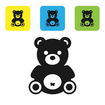 Black Teddy bear plush toy icon isolated on white background. Set icons colorful square buttons. Vector Illustrationのイラスト素材