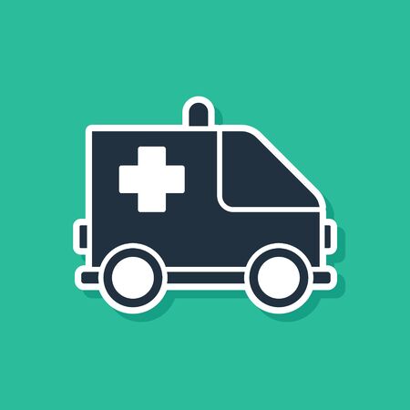Blue Ambulance and emergency car icon isolated on green background. Ambulance vehicle medical evacuation. Vector Illustrationのイラスト素材
