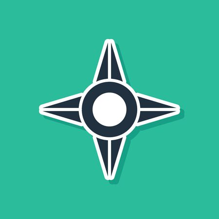 Blue Japanese ninja shuriken icon isolated on green background. Vector Illustrationのイラスト素材