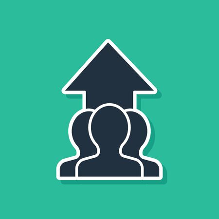 Blue Growth chart and progress in people crowd icon isolated on green background. Arrow finance up. Businessman of success. Vector Illustrationのイラスト素材