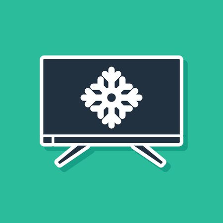 Blue Merry Christmas on television and snowflake icon isolated on green background. Happy New Year. Vector Illustrationのイラスト素材