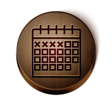 Brown line Calendar icon isolated on white background. Wooden circle button. Vector Illustrationのイラスト素材