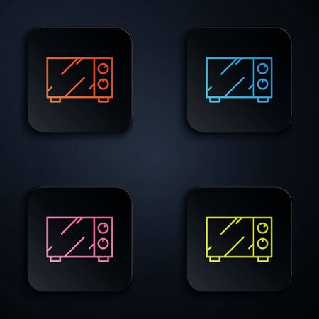 Color Neon Line Microwave Oven Icon Isolated On Black Background Color Neon Line Microwave Oven Icon