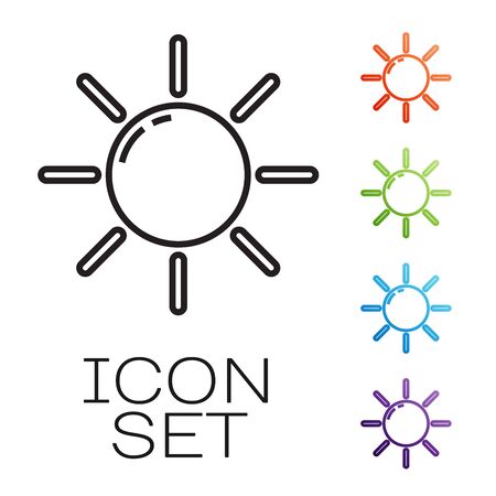 Black line Sun icon isolated on white background. Set icons colorful. Vector Illustrationのイラスト素材
