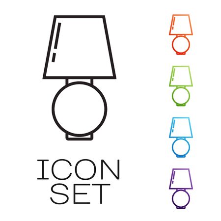 Black line Table lamp icon isolated on white background. Set icons colorful. Vector Illustrationのイラスト素材