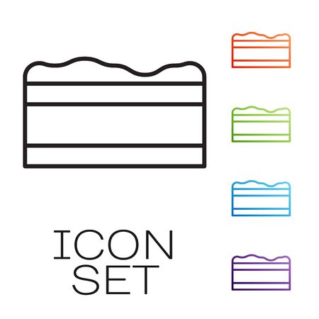 Black line Brownie chocolate cake icon isolated on white background. Set icons colorful. Vector Illustrationのイラスト素材
