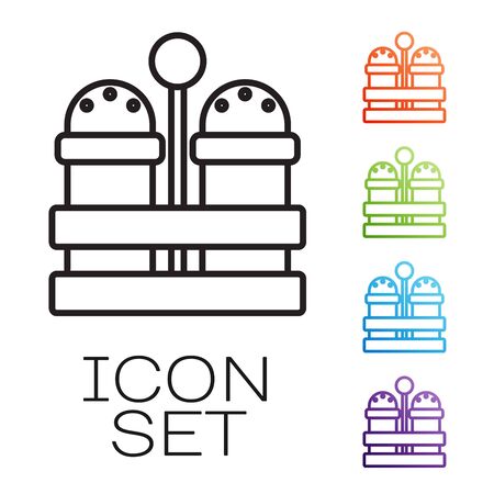 Black line Salt and pepper icon isolated on white background. Cooking spices. Set icons colorful. Vector Illustrationのイラスト素材