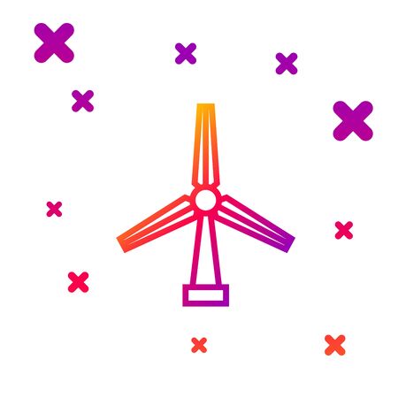 Color line Wind turbine icon isolated on white background. Wind generator sign. Windmill silhouette. Windmill for electric power production. Gradient random dynamic shapes. Vector Illustrationのイラスト素材