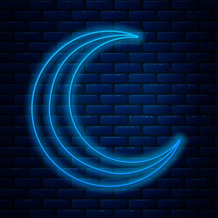 Glowing neon line Moon and stars icon isolated on brick wall background. Vector Illustrationのイラスト素材
