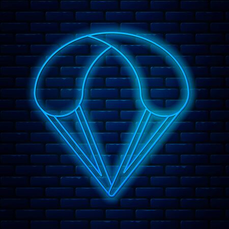 Glowing neon line Parachute icon isolated on brick wall background. Extreme sport. Sport equipment. Vector Illustrationのイラスト素材