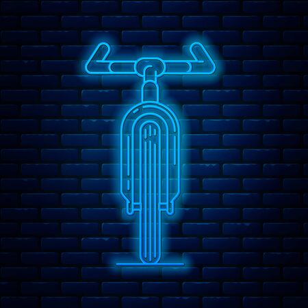 Glowing neon line Bicycle icon isolated on brick wall background. Bike race. Extreme sport. Sport equipment. Vector Illustrationのイラスト素材