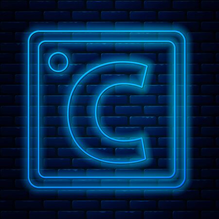 Glowing neon line Celsius icon isolated on brick wall background. Vector Illustrationのイラスト素材