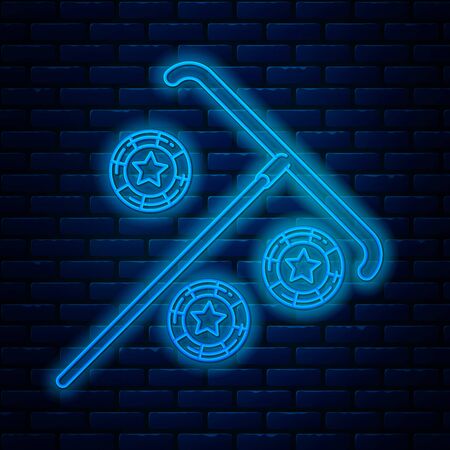 Glowing neon line Stick for chips icon isolated on brick wall background. Casino gambling. Vector Illustrationのイラスト素材