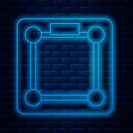 Glowing neon line Bathroom scales icon isolated on brick wall background. Weight measure Equipment. Weight Scale fitness sport concept. Vector Illustrationのイラスト素材