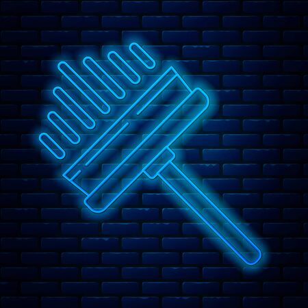 Glowing neon line Cleaning service with of rubber cleaner for windows icon isolated on brick wall background. Squeegee, scraper, wiper. Vector Illustrationのイラスト素材