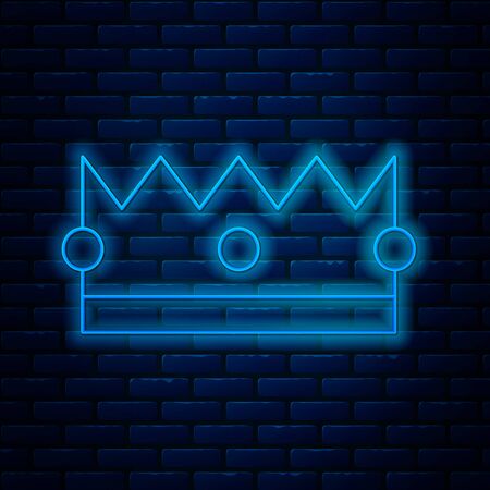 Glowing neon line Crown icon isolated on brick wall background. Vector Illustrationのイラスト素材