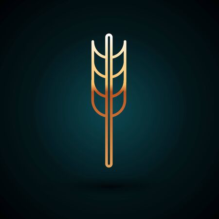 Gold line Cereals set with rice, wheat, corn, oats, rye, barley icon isolated on dark blue background. Ears of wheat bread symbols. Vector Illustrationのイラスト素材