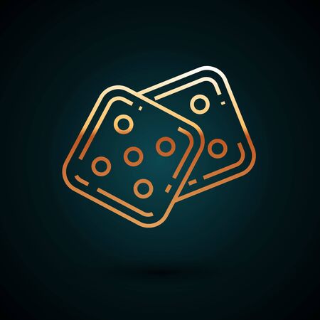 Gold line Game dice icon isolated on dark blue background. Casino gambling. Vector Illustrationのイラスト素材