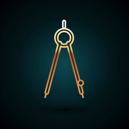 Gold line Drawing compass icon isolated on dark blue background. Compasses sign. Drawing and educational tools. Geometric instrument. Vector Illustrationのイラスト素材