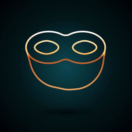 Gold line Festive mask icon isolated on dark blue background. Vector Illustrationのイラスト素材