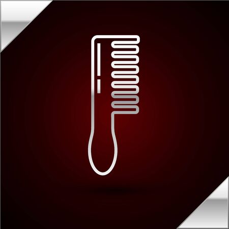 Silver line Hairbrush icon isolated on dark red background. Comb hair sign. Barber symbol.  Vector Illustrationのイラスト素材