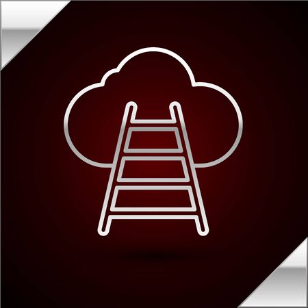 Silver line Ladder leading to cloud icon isolated on dark red background. Stairs leading to the cloud. Vector Illustrationのイラスト素材
