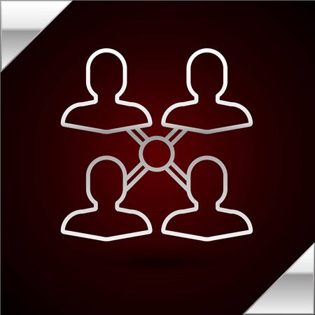 Silver line Project team base icon isolated on dark red background. Business analysis and planning, consulting, team work, project management. Vector Illustrationのイラスト素材