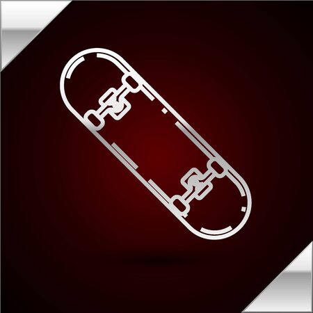 Silver line Skateboard trick icon isolated on dark red background. Extreme sport. Sport equipment. Vector Illustrationのイラスト素材