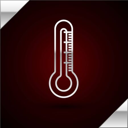 Silver line Thermometer icon isolated on dark red background. Vector Illustrationのイラスト素材
