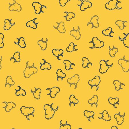 Blue line Cloud with moon and stars icon isolated seamless pattern on yellow background. Cloudy night sign. Sleep dreams symbol. Night or bed time sign. Vector Illustrationのイラスト素材
