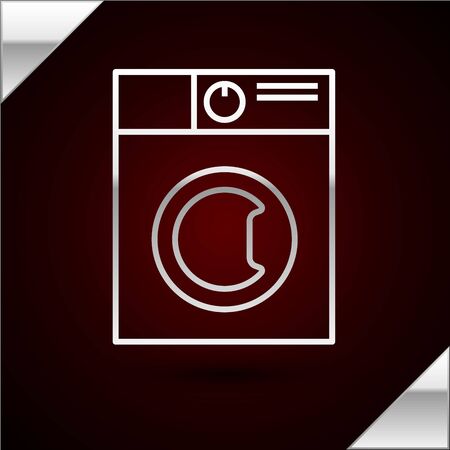 Silver line Washer icon isolated on dark red background. Washing machine icon. Clothes washer - laundry machine. Home appliance symbol. Vector Illustrationのイラスト素材