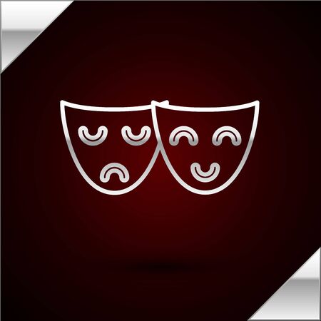 Silver line Comedy and tragedy theatrical masks icon isolated on dark red background. Vector Illustrationのイラスト素材