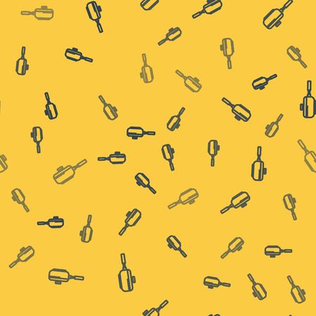 Blue line Frying pan icon isolated seamless pattern on yellow background. Fry or roast food symbol. Vector Illustrationのイラスト素材