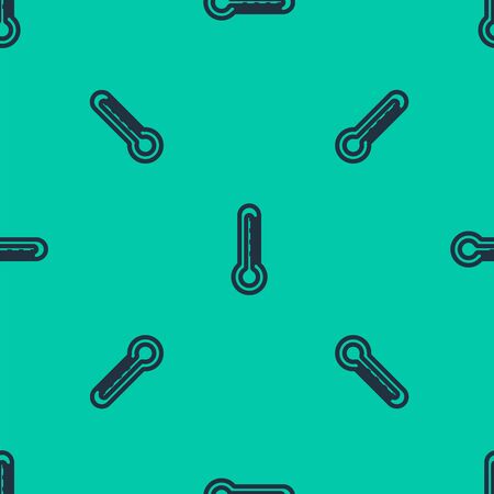 Blue line Thermometer icon isolated seamless pattern on green background. Vector Illustrationのイラスト素材