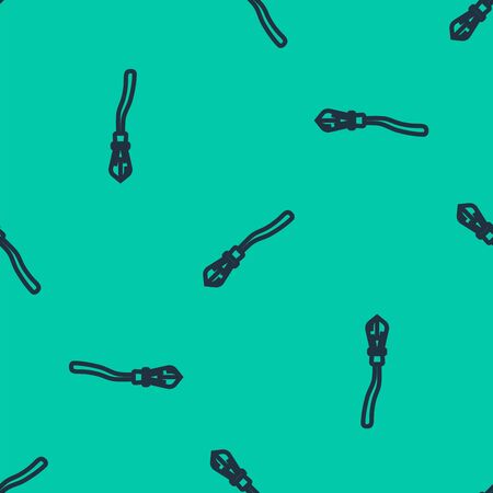 Blue line Witches broom icon isolated seamless pattern on green background. Happy Halloween party. Vector Illustrationのイラスト素材
