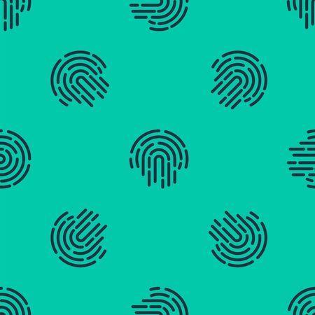 Blue line Fingerprint icon isolated seamless pattern on green background. ID app icon. Identification sign. Touch id. Vector Illustrationのイラスト素材