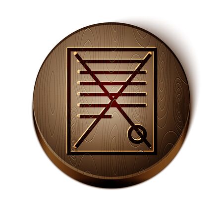 Brown line Delete file document icon isolated on white background. Rejected document icon. Cross on paper. Wooden circle button. Vector Illustrationのイラスト素材