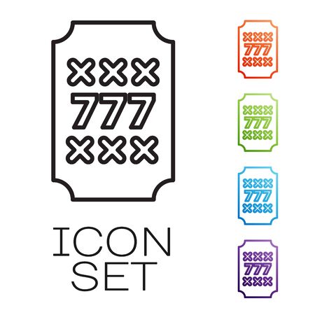 Black line Slot machine with lucky sevens jackpot icon isolated on white background. Set icons colorful. Vector Illustrationのイラスト素材