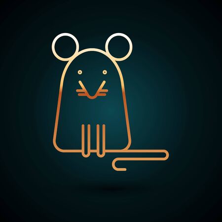 Gold line Rat icon isolated on dark blue background. Mouse sign. Vector Illustrationのイラスト素材