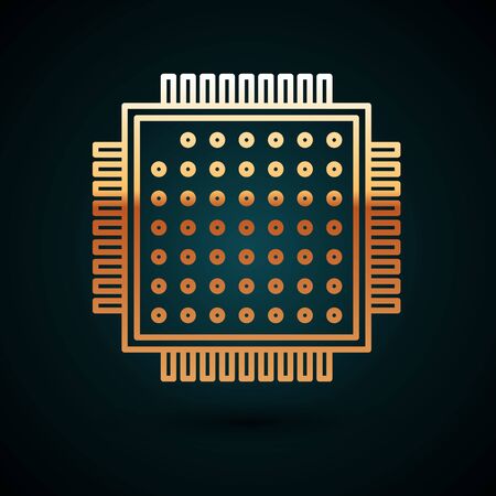 Gold line Processor icon isolated on dark blue background. CPU, central processing unit, microchip, microcircuit, computer processor, chip. Vector Illustrationのイラスト素材
