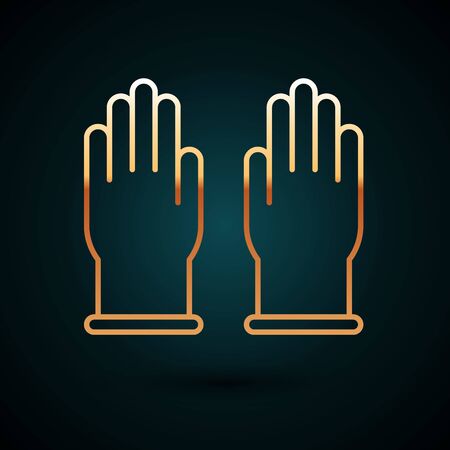 Gold line Rubber gloves icon isolated on dark blue background. Latex hand protection sign. Housework cleaning equipment symbol.  Vector Illustrationのイラスト素材