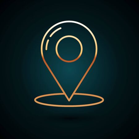 Gold line Map pin icon isolated on dark blue background. Navigation, pointer, location, map, gps, direction, place, compass, contact, search concept. Vector Illustrationのイラスト素材
