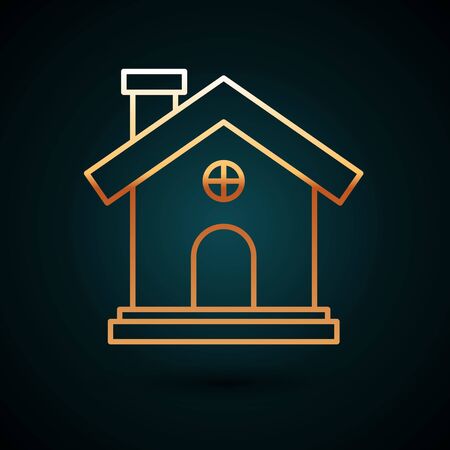 Gold line House icon isolated on dark blue background. Home symbol. Vector Illustrationのイラスト素材